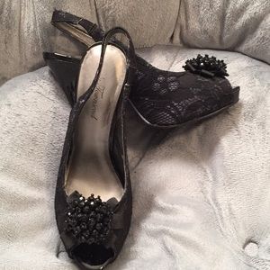 Lace slingback heels.
